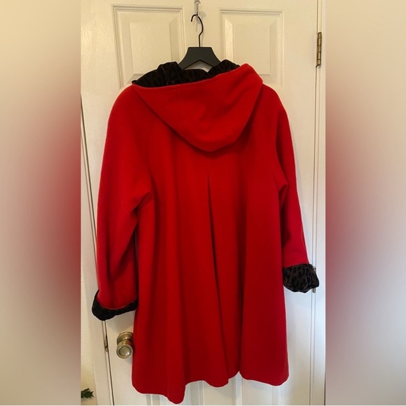 FS Limited Vintage Red Wool Trench Black Leopard Liner - Picture 2 of 4